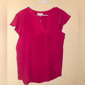 Calvin Klein Pink Split V-Neck Ruffled Short Sleeve Blouse
